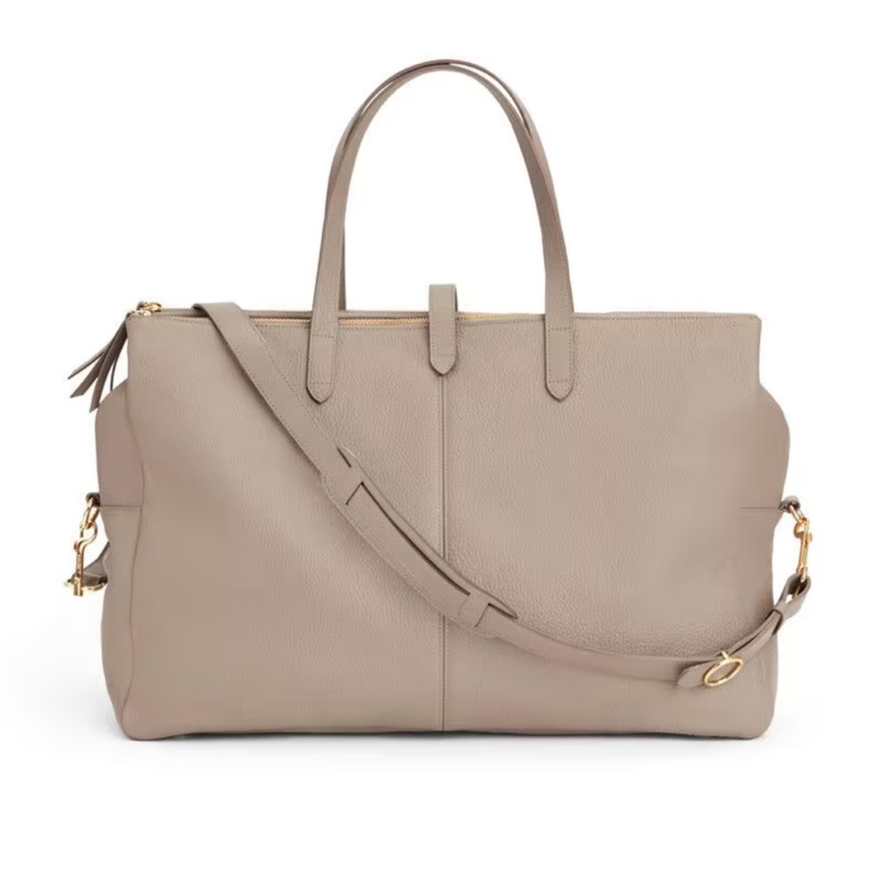 Cuyana Triple Zipper Weekender Leather Bag in Stone